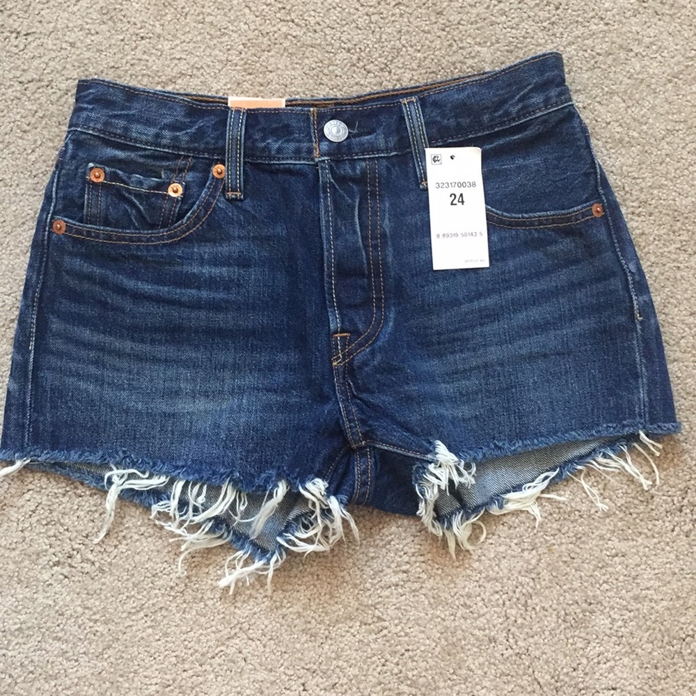 Levi’s 501 dark wash cut off jean shorts